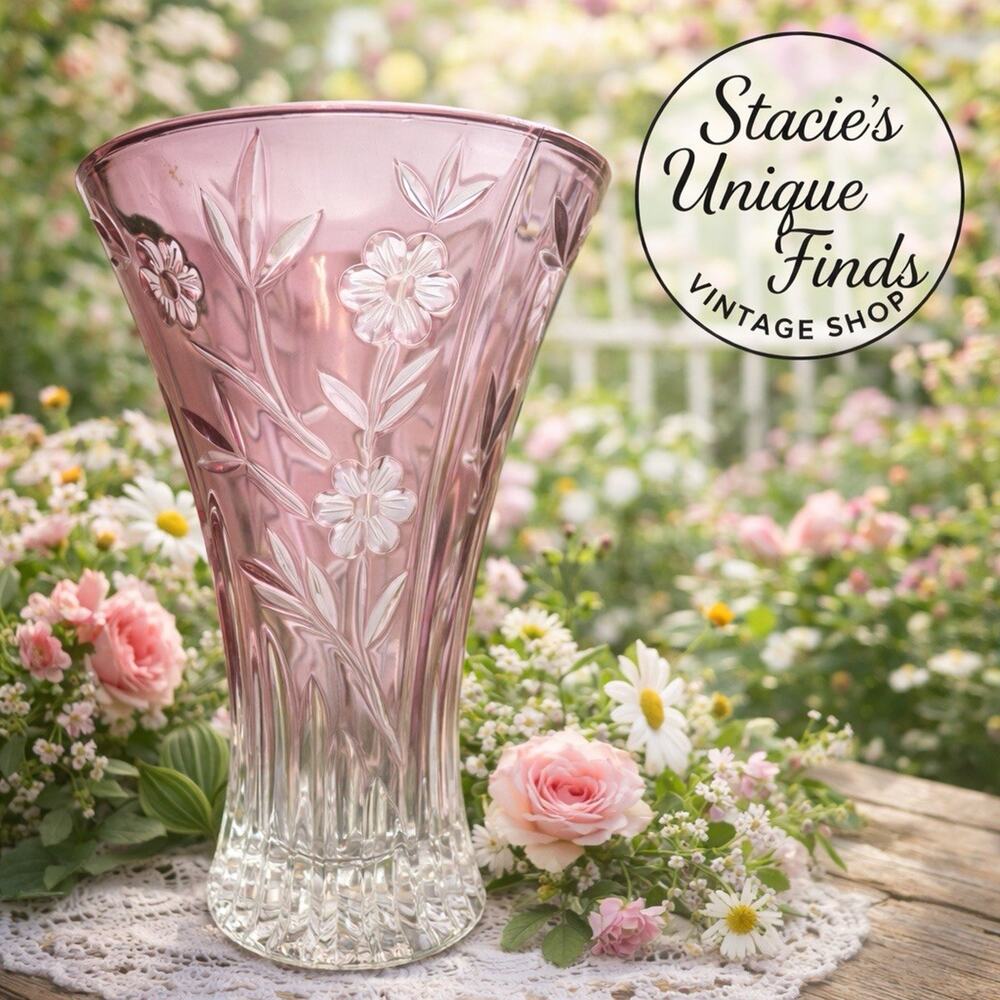 Vintage Anna Hutte Bleikristall 8" Crystal Vase Purple Germany MCM